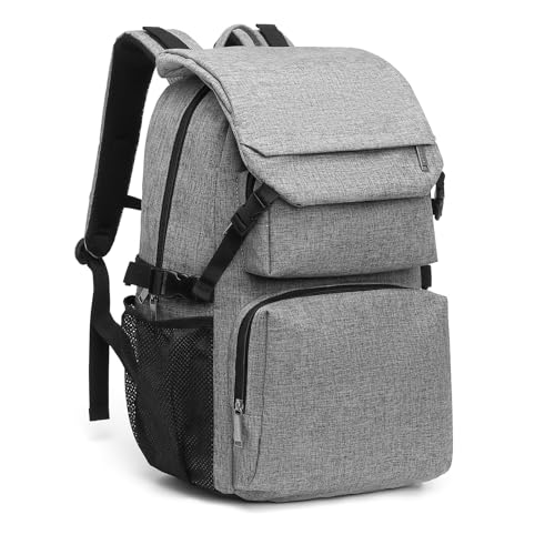 KONO Reiserucksack 25L Großer Schulrucksack für 15,6 Zoll Laptop, wasserfest, leicht, geeignet als Handgepäck für Wandern, Camping, Picknicks, Urlaub mit mehreren Taschen (Grau) von KONO
