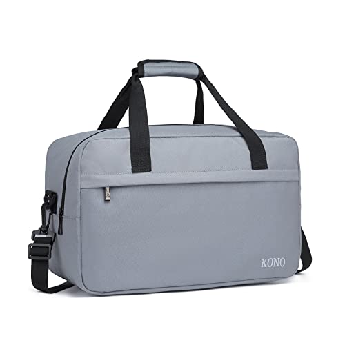 KONO Reisetasche Weekender Tasche 55x35x25 Handgepäck Unisex Gym Henkeltasche 48L (Hellgrau) von KONO