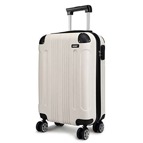 KONO Trolley Handgepäck Koffer 55x35x20cm Rollkoffer Reisekoffer mit 4 Rollen und Schloss (Beige) von KONO