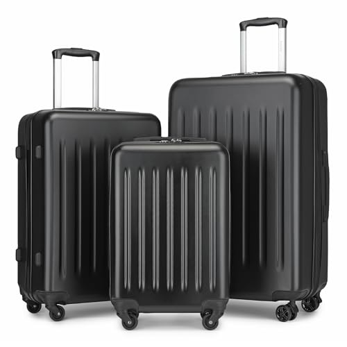 KONO Trolley Koffer Kofferset 3 Teilig Erweiterbarer Reisekoffer ABS Hartschale Gepäckset mit 4 Rollen Spinner Klein-Mittlerer-Großer Koffer (Set, Schwarz) von KONO