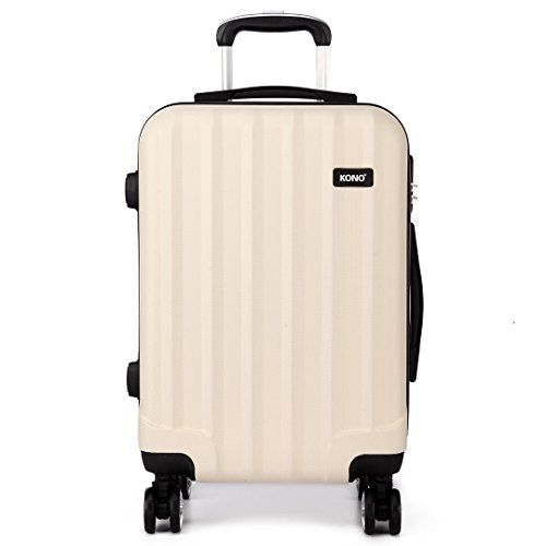 Kono 20 Zoll Handgepäck Leichte ABS Koffer Trolley 4 Räder Spinner Gepäck M (Beige) von KONO