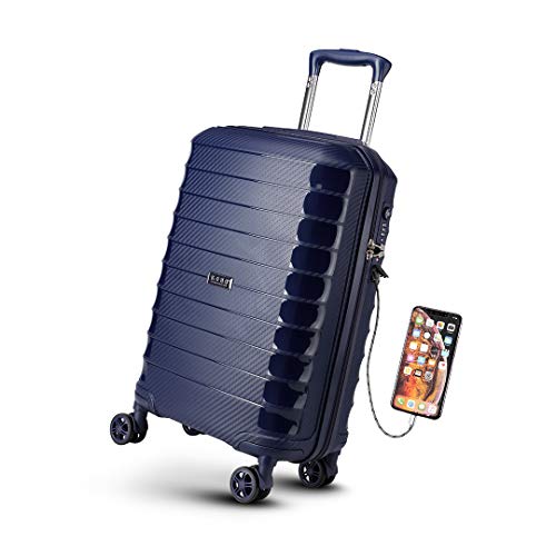 KONO 55cm Handgepäck Hartschalen-Koffer Trolley Rollkoffer Reisekoffer mit USB-Ladeanschluss und TSA-Schloss (Dunkelblau) von KONO