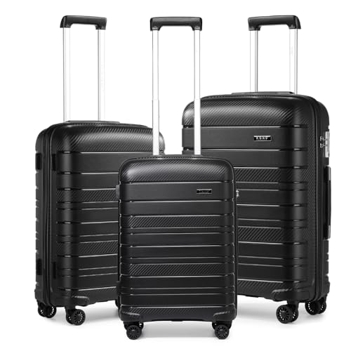 KONO 61 cm Leichter mittelgroßer Hartschalenkoffer 66L Reise-Handgepäck mit TSA-Schloss und 4 Spinner-Rädern (schwarz), Schwarz, M(Medium 24Inch), Mittelgroßer Hartschalenkoffer von KONO