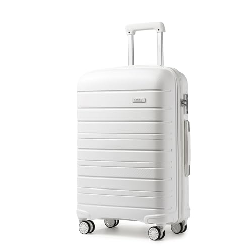 KONO 61 cm Leichter mittelgroßer Hartschalenkoffer 66L Reise-Handgepäck mit TSA-Schloss und 4 Spinner-Rädern (weiß), weiß, M(Medium 24Inch), Mittelgroßer Hartschalenkoffer von KONO