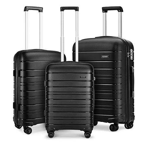 KONO 71,1 cm Leichter Hartschalenkoffer 100 l Reisegepäck mit TSA-Schlössern und 4 Spinner-Rädern (schwarz, 76 x 49 x 30 cm), Schwarz, L(Large 28Inch), Hartschalenkoffer von KONO