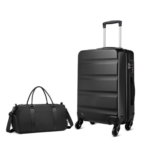 KONO Koffer & Trolleys Set of 2 Enthält Hartschalen ABS Mittelgroß Reisekoffer mit TSA-Schloss und Ryanair Reisetasche Sporttasche mit Nasstasche und Schuhfach(Mittelgroß Koffer Set, Schwarz) von KONO