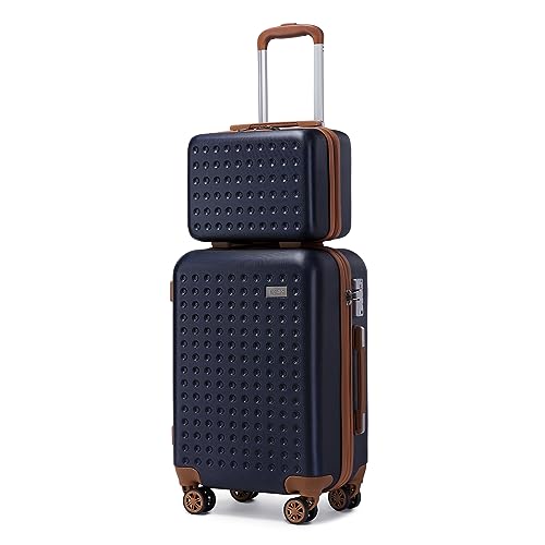 Kono Handgepäck Koffer Set mit Kosmetikkoffer Reisegepäck-Sets Beautycase Koffer Trolleys 100% ABS Reisekoffer Hartschalenkoffer Rollkoffer TSA-Schloss Blau von KONO