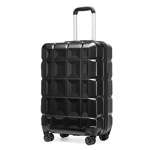 KONO Handgepäck Koffer Trolley Handgepäck 54cm Zwillingsrollen ABS Hartschalenkoffer Reisekoffer mit TSA Schloss 4 Rollen, 54x34x22cm (Koffer Handgepäck, Schwarz) von KONO