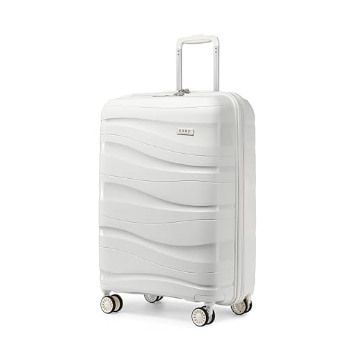 KONO Handgepäck Koffer Trolleys 56cm Leicht Hartschalenkoffer Reisekoffer mit 4 Rollen und TSA Schloss, 55x39x20.5cm, 39Liter, Zwillingsrollen Polypropylen Rollkoffer (Creme Weiß, M) von KONO