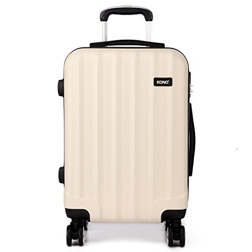 Kono Hartschale Koffer Trolley Leicht ABS 4 Räder Beige Reisekoffer Taschen Gepäck (L) von KONO