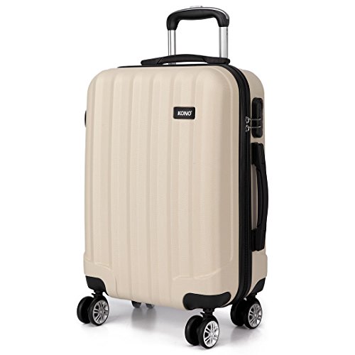 KONO Hartschale Trolley Koffer 4 Rollen Reisekoffer Gepäck (Beige, L) von KONO