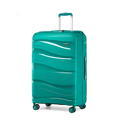 KONO Hartschalenkoffer Mittelgroß Koffer Leicht Hartschale Trolley Reisekoffer mit 4 Rollen und TSA Schloss, 66x46x26cm, 70Liter, Zwillingsrollen Polypropylen Rollkoffer (Türkis, L) von KONO