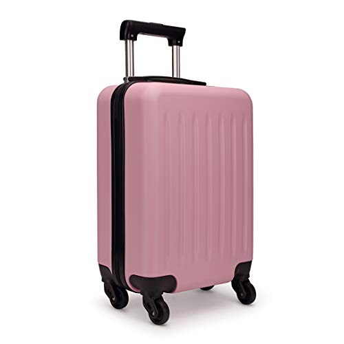 Kono Koffer Reisekoffer Handgepäck Trolley Hartschale ABS Gepäck 4 Rollen Spinner Rollenkoffer (Pink, Klein Koffer) von KONO