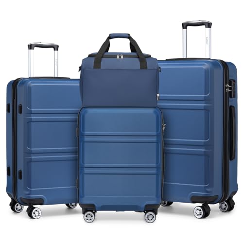 KONO Koffer-Set, 4-teilig, Handgepäck, mittelgroßer, großer Koffer, Hartschale, Leichter Trolley mit TSA-Schloss, Reisegepäck mit Ryanair Handkabinentasche, Navy, Gepäcksets von KONO