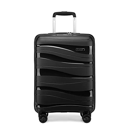 KONO Koffer Trolleys Handgepäck 55cm Leicht Hartschalenkoffer Reisekoffer mit 4 Rollen und TSA Schloss, 55x40x20cm, 39Liter, Zwillingsrollen Polypropylen Rollkoffer (Schwarz, M) von KONO