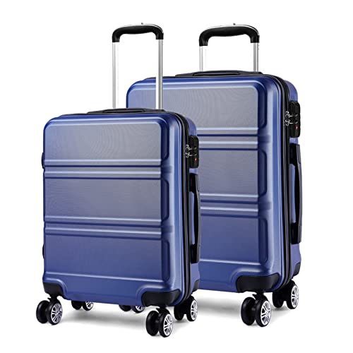 KONO Kofferset 2 Teilig Koffer Trolleys Gepäcksets, 65cm Mittelgroß Koffer und 74cm Groß Koffer, Leicht Hartschalenkoffer Reisekoffer mit 4 Rollen und TSA Schloss, ABS Hartschale (Dunkelblau, L+XL) von KONO