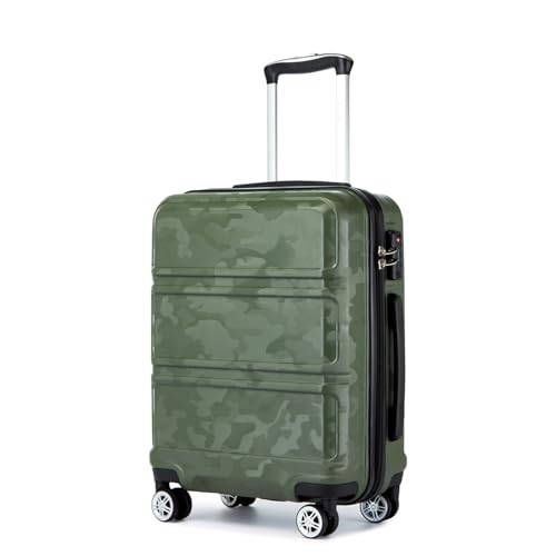 Kono Trolley Koffer Mittelgroß 4 Rollen Leicht Hartschalenkoffer Reisekoffer mit TSA Schloss, 65x41x26cm, 61Liter, Zwillingsrollen Rollkoffer, ABS Hartschale (Grün/Camouflage, L) von KONO