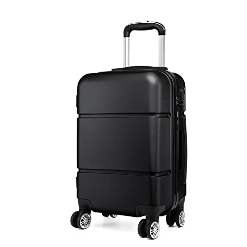 KONO Reisekoffer Handgepäck Koffer mit Rollen Hartschale Trolley 55x38x22cm 33 Liter Leichtgewicht ABS Schwarz von KONO