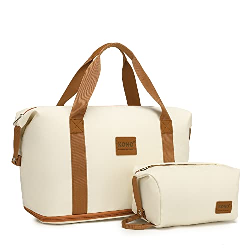 Kono Reisetasche mit Einer Kosmetiktasche, 36 l,trocken und nass, getrennter Sport-Turnbeutel für Damen und Herren, wasserdicht, Handgepäcktasche, Einkaufstasche, Beige, Reisetasche von KONO