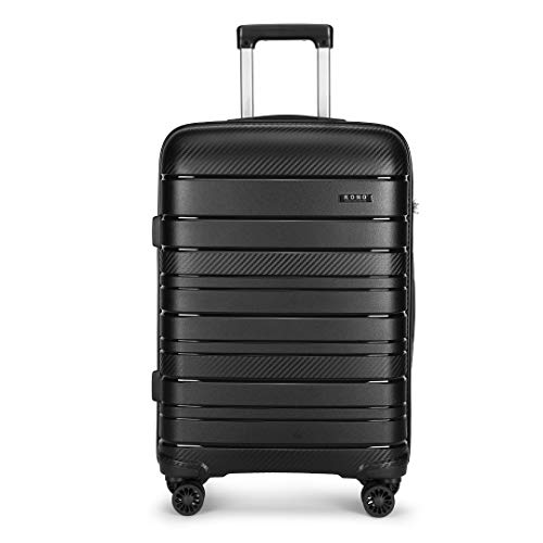 KONO Kleiner Koffer Handgepäck 55x40x20 Leicht Kabinentrolley Handgepäckkoffer Hartschale Rollkoffer Reisekoffer mit 4 Rollen und TSA Schloss, Polypropylen Suitcase (Schwarz, Koffer M) von KONO