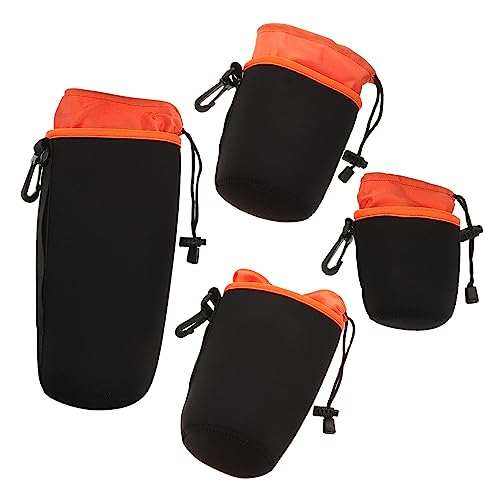 KONTONTY 4 Stück Tasche Für Kameraobjektive Kameraschutztasche Linsenetui Mit Kordelzug Gehäuse Für Kameraobjektive Kamerawürfeleinsatz Kamera Wickeln Faltbar Super-Fleece Orange von KONTONTY