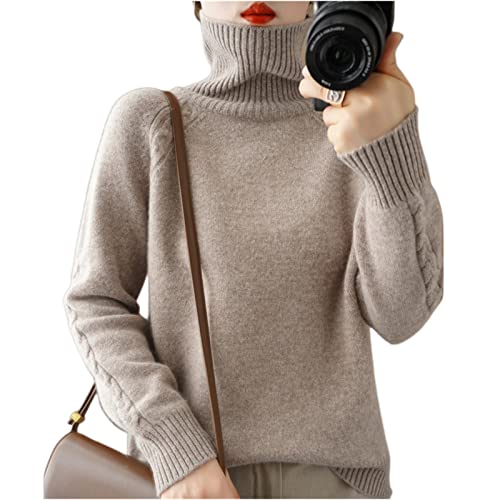 KOOBS Pullover Damen Mischter Herbst- Und Winter Kurzer Frauen Rollkragenpullover Verdickter Loser Pullover Fester Farbe Strickpullover-Brown,S von KOOBS