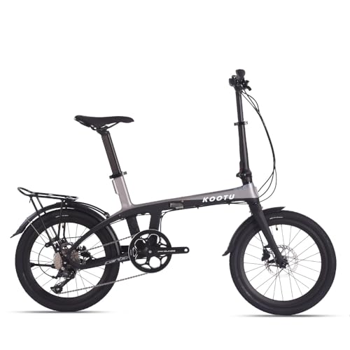 KOOTU Carbonfaser-klapprad 20-Zoll-Schülerfahrrad mit hydraulischen Scheibenbremsen One-Touch-Faltrad mit Sora 9-Gang Schaltung und robustem Rücksitz von KOOTU