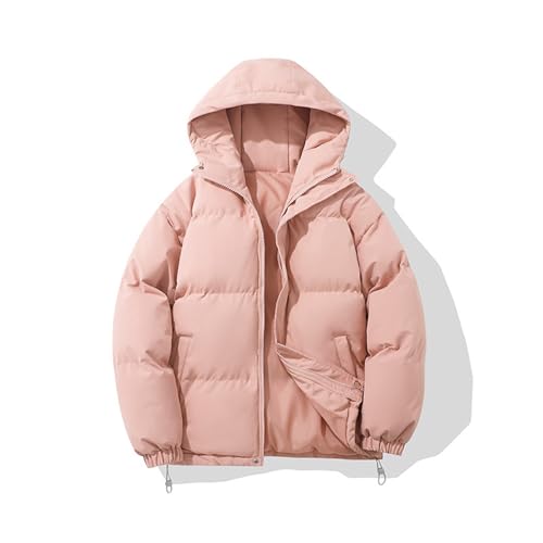 KOPQMJKIDFH Damen Daunenjacke mit Kapuze Warm Jacke mit Gefüttert Pufferjacke Taschen für Wandern Fahrrad Camping Usw Orte,Pink,L von KOPQMJKIDFH