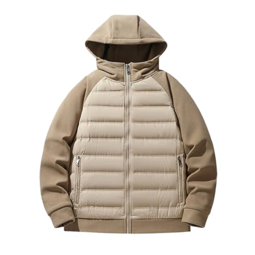 KOPQMJKIDFH Damen Mantel in Down Jacketmit Kapuze Winter Puffer Dicker Warmer Mantel Aus Entendaunen-Strick in Patchwork-Optik,D,M von KOPQMJKIDFH