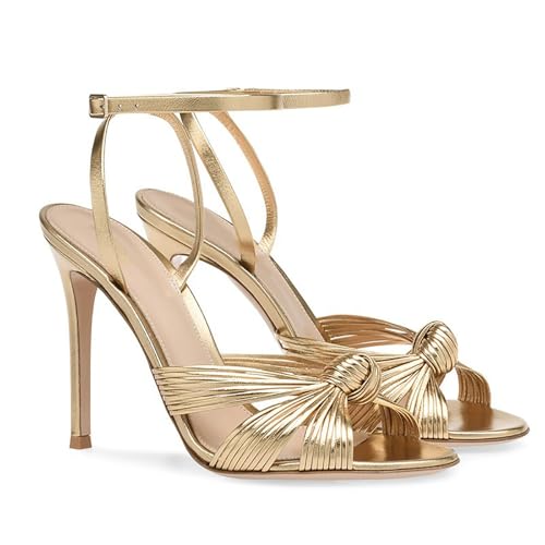 KOPQMJKIDFH Women's Sandals Knöchelbinder runde Damen offene Zehenschuhe mit12cm hohen Absätzen geeignet für Versammlungen mit Klassenkameraden etc,Gold,45 von KOPQMJKIDFH