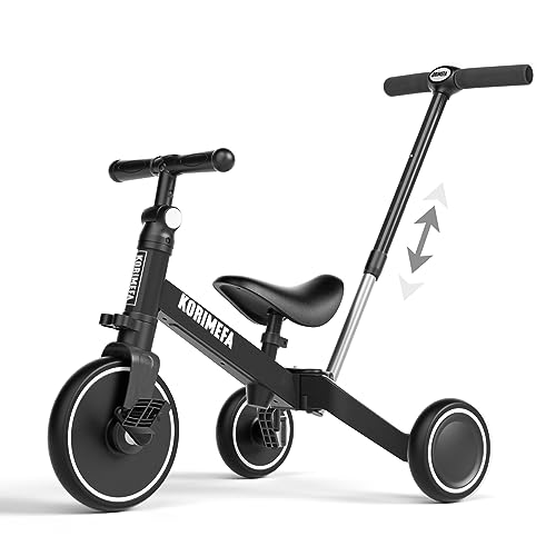 KORIMEFA 4 in 1 Laufräder Laufrad mit höhenverstellbarer Schubstange Kinderdreirad Dreirad Lauffahrrad Lauflernhilfe für Kinder ab 1 Jahre bis 3 Jahren von KORIMEFA