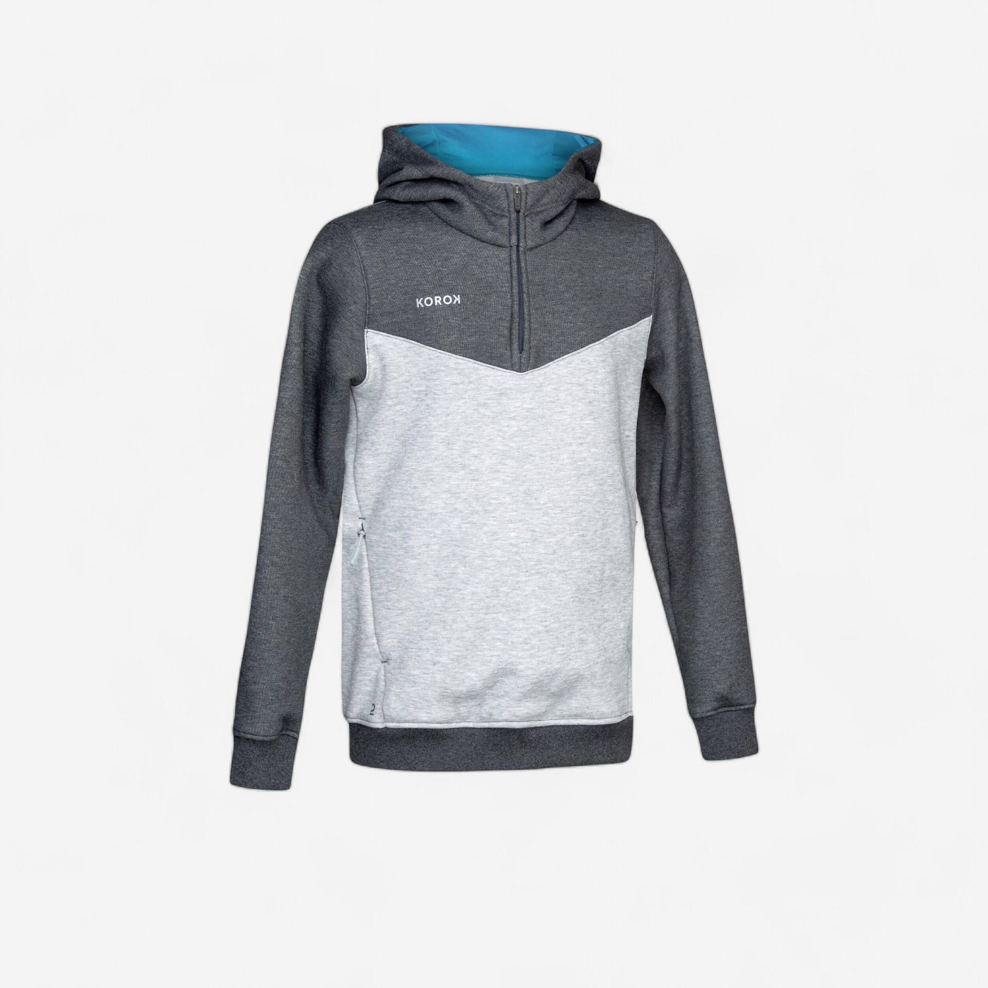 Kinder Feldhockey Hoodie mit Zip - FH500 grau/türkis Kinder Feldhockey Hoodie mit Zip - FH500 grau/türkis von KOROK