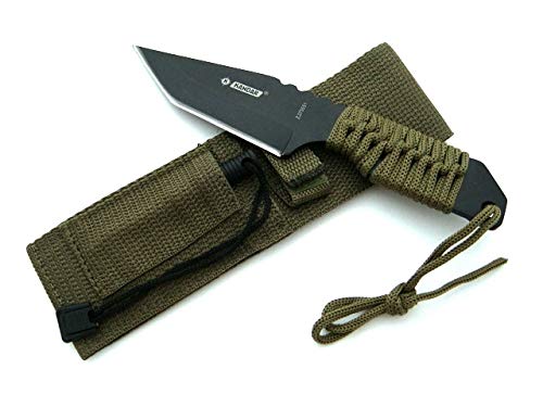 KOSxBO® BW Taktisches Survival Messer mit Feuerstein und Paracord - Fallschirmleine für Outdoor Camping Jagd Angeln Prepper von KOSxBO