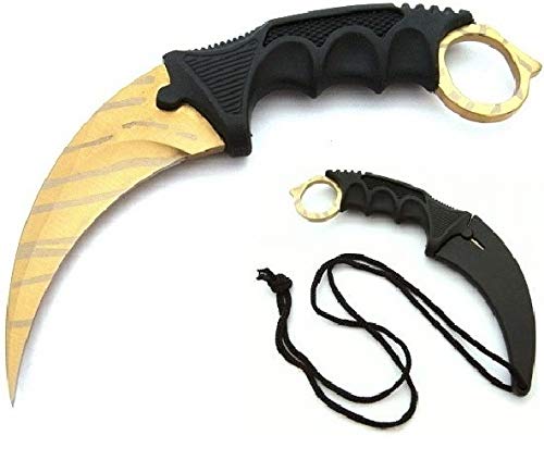 KOSxBO® CSGO Knife - Karambit Messer Gold 19 cm - Tactical Hunter Knife Tiger Edition - Counter Strike Global Offensive Skin - goldenes Neck Knife von KOSxBO