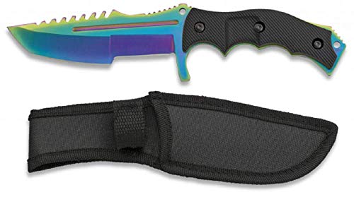 KOSxBO® Huntsman Knife CS GO - Taschenmesser - Gürtelmesser - festehende Klinge - Messer mit Scheide - Outdoor - Survival - Tactical Knives, Rainbow von KOSxBO