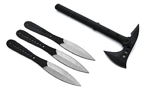 KOSxBO XXL Set Thor Tactical Tomahawk Axt - Wurfmesser - inklusive Holster und Etui schwarz - Throwing Knife Black von KOSxBO
