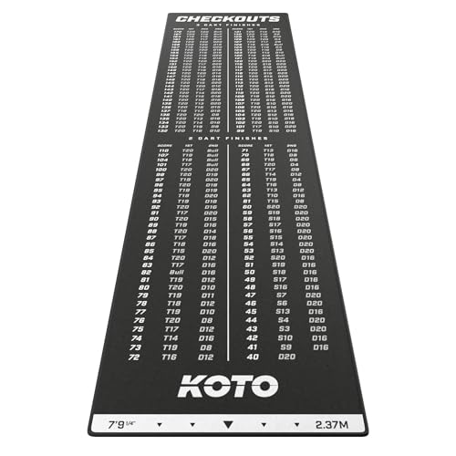 KOTO Carpet Checkout Schwarz, 237x60cm Dartmatte, Professionelle Dartmatte zum Schutz des Bodens und der Dartpfeile, Mit Score-Indikation und Oche, Die Rechenhilfe Macht Ihnen das Rechnen Einfacher! von KOTO darts