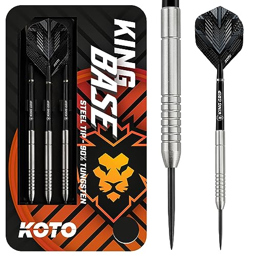 KOTO - King Base 90% Darts 21 Gramm, Silber, Darts Set inkl. 3 Barrels, KOTO Flights + Shafts & Dartwallet, fester Ringgrip, für den professionellen Einsatz von KOTO darts