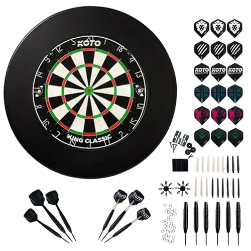 KOTO King Classic Edition Schwarz, Surround, KOTO Accessory Kit Steeltip 90 Stk, 2 Sets KOTO Dartpfeile 23 Gramm, 6 Sets KOTO Flights, 6 Sets KOTO Shafts, 2 Punthalter, Shaftringen & Flight Protectors von KOTO darts