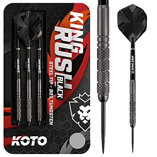 KOTO King Rush Black 90% Tungsten Darts, 22 Gramm Steeltip Dartfeile aus 90% Wolfram, Profi Stahl Spitzen Dartset mit 3 Pfeile und 3 Shafts, Mit Dart Wallet von KOTO darts