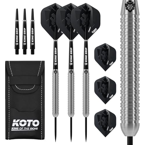 KOTO Kingcontrol 90% Tungsten Darts, 24 Gramm Steeltip Dartfeile aus 90% Wolfram, Profi Stahl Spitzen Dartset mit 3 Pfeile und 6 Shafts, Mit Dart Wallet von KOTO darts