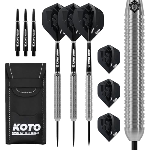 KOTO Kingcontrol 90% Tungsten Darts, 32 Gramm Steeltip Dartfeile aus 90% Wolfram, Profi Stahl Spitzen Dartset mit 3 Pfeile und 6 Shafts, Mit Dart Wallet von KOTO darts