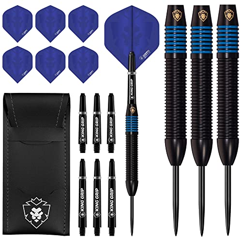 KOTO Kingprove Black & Blau Brass Darts, 22 Gramm Brass Dartpfeile mit Stahl Spitzen, Steeltip Dartset mit 3 Messing SteelDarts für Anfänger und Hobbyisten, 6 Flights von KOTO darts
