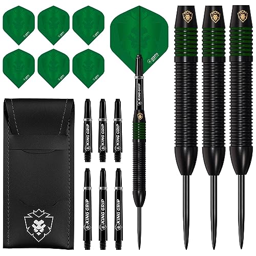 KOTO Kingprove Black & Red Brass Darts, 24 Gramm Brass Dartpfeile mit Stahl Spitzen, Steeltip Dartset mit 3 Messing SteelDarts für Anfänger und Hobbyisten, 6 Flights von KOTO darts