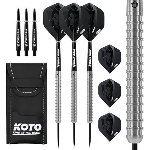 KOTO Kingrex 90% Tungsten Darts, 23 Gramm Steeltip Dartfeile aus 90% Wolfram, Profi Stahl Spitzen Dartset mit 3 Pfeile und 6 Shafts und 6 Flights, Mit Dart Wallet von KOTO darts