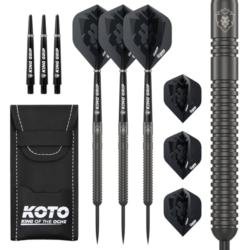 KOTO Sting Black PVD 90% Tungsten Darts, 25 Gramm Steeltip Dartfeile aus 90% Wolfram, Profi Stahl Spitzen Dartset mit 3 Pfeile und 6 Shafts, Mit Dart Wallet von KOTO darts