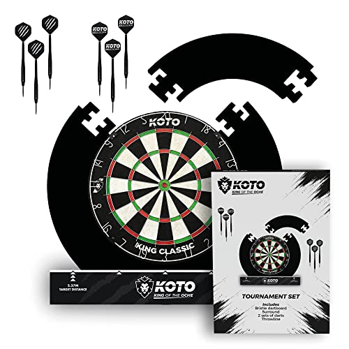 KOTO Tournament Set, Dartscheibe Dartset Tournier, Hochwertiges Sisal Kork Dartboard Set mit 6 Stück 23 Gramm Dartpfeile und Dartscheibe Surround Auffangring, Abwurflinie von KOTO darts