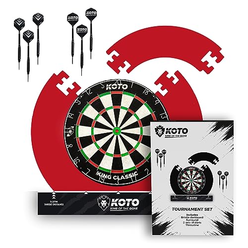 KOTO Tournament Set Rot, Dartscheibe Dartset Tournier, Hochwertiges Sisal Kork Dartboard Set mit 6 Stück 23 Gramm Dartpfeile und Dartscheibe Surround Auffangring, Abwurflinie von KOTO darts