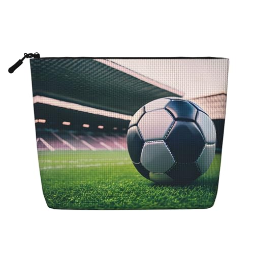 KOUUIP Kulturbeutel mit Fußball-Aufdruck, niedlicher Reise-Kulturbeutel, Make-up-Tasche, Organizer, Reisegröße, Kulturbeutel für Damen, Schwarz, Einheitsgröße, Schwarz , Einheitsgröße von KOUUIP