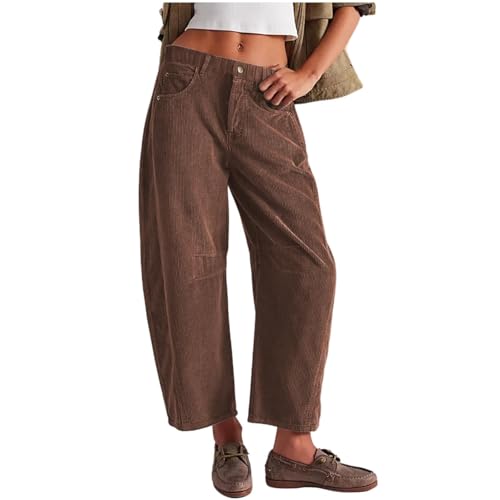 KQLULU Baggy Corduroy Trousers for Women, Winter Barrel Mid-Rise Waist, Corduroy Trousers with Medium Waist, Casual Baggy Retro Trousers Pants Dress Pant (Brown,XX-Large) von KQLULU